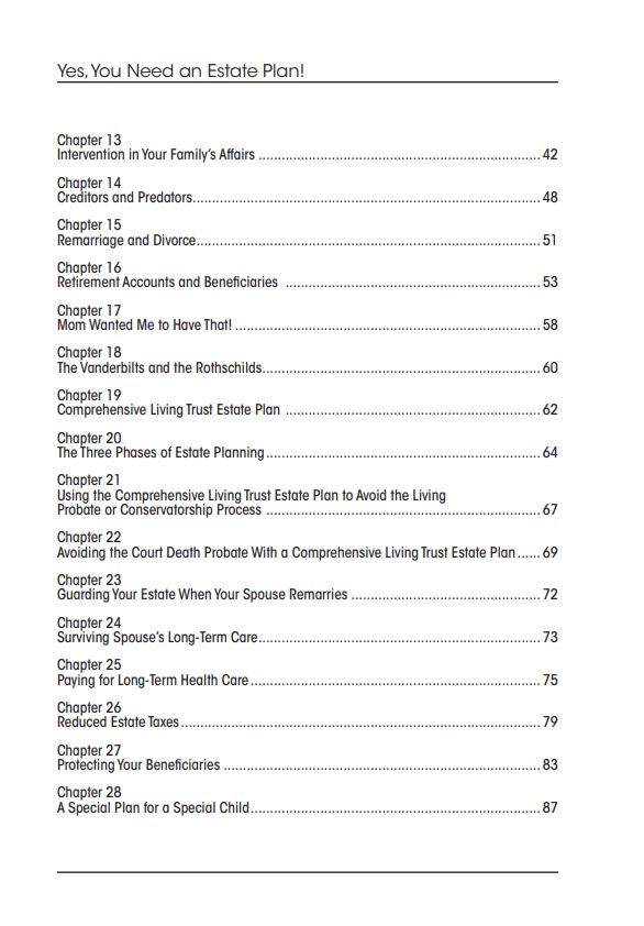 Yes, You Need an Estate Plan Book Table of content Page 2