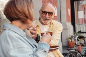 estate planning approach, image of senior couple drinking coffee
